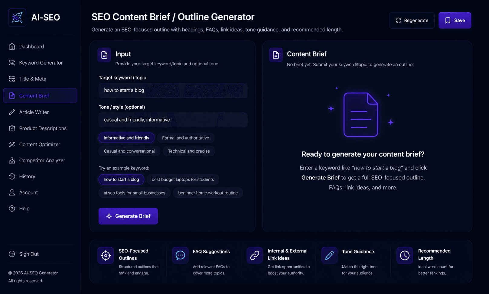AI SEO content brief generator