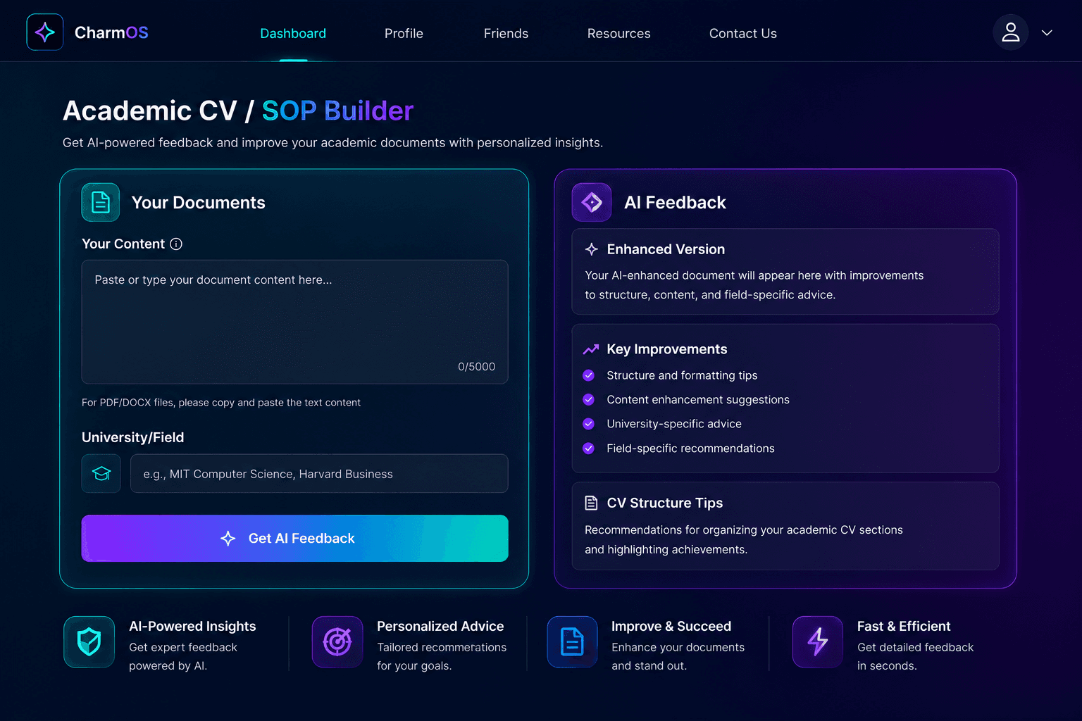 CharmOS academic CV builder